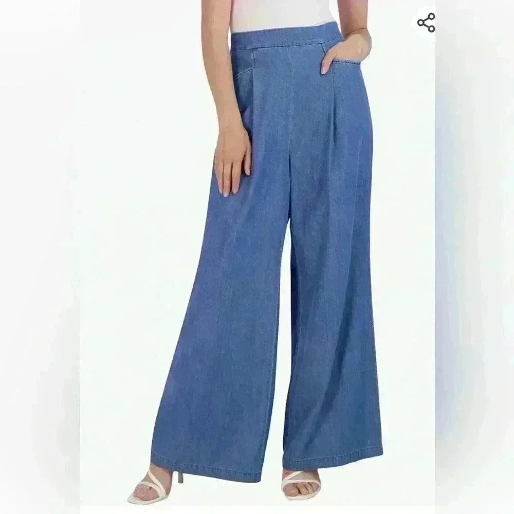 BCBG Denim Wide leg Trouser-Pull on elastic waist Size Small NWT - Picture 1 of 5